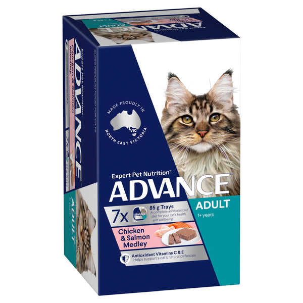 ADVANCE Adult Wet Cat Food Chicken & Salmon Medley 7x85g Trays 01