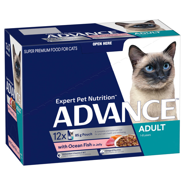 ADVANCE Adult Wet Cat Food Ocean Fish In Jelly 12x85g Pouches 01