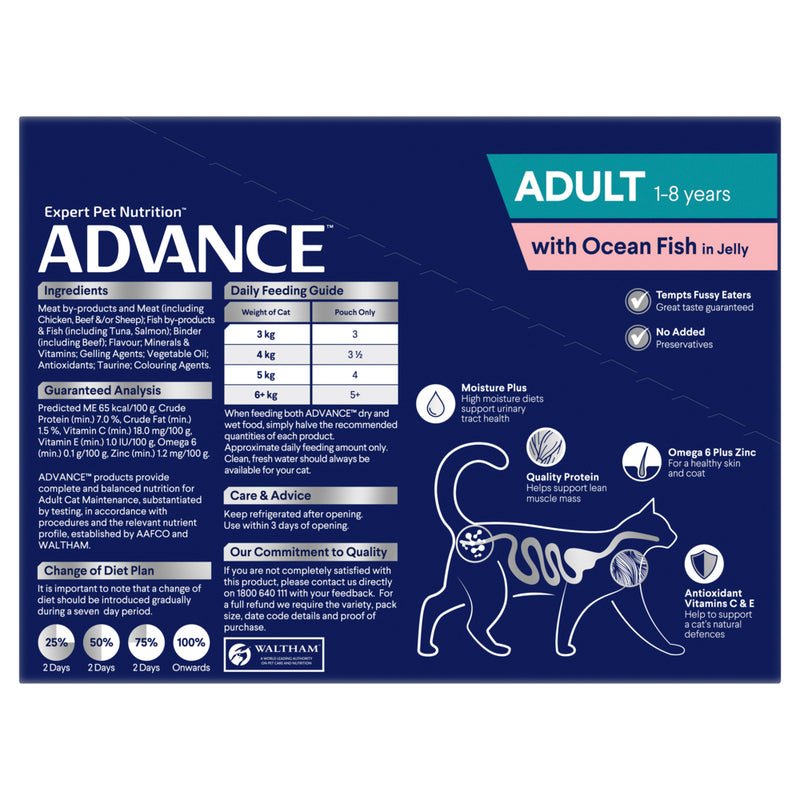 ADVANCE Adult Wet Cat Food Ocean Fish In Jelly 12x85g Pouches 02