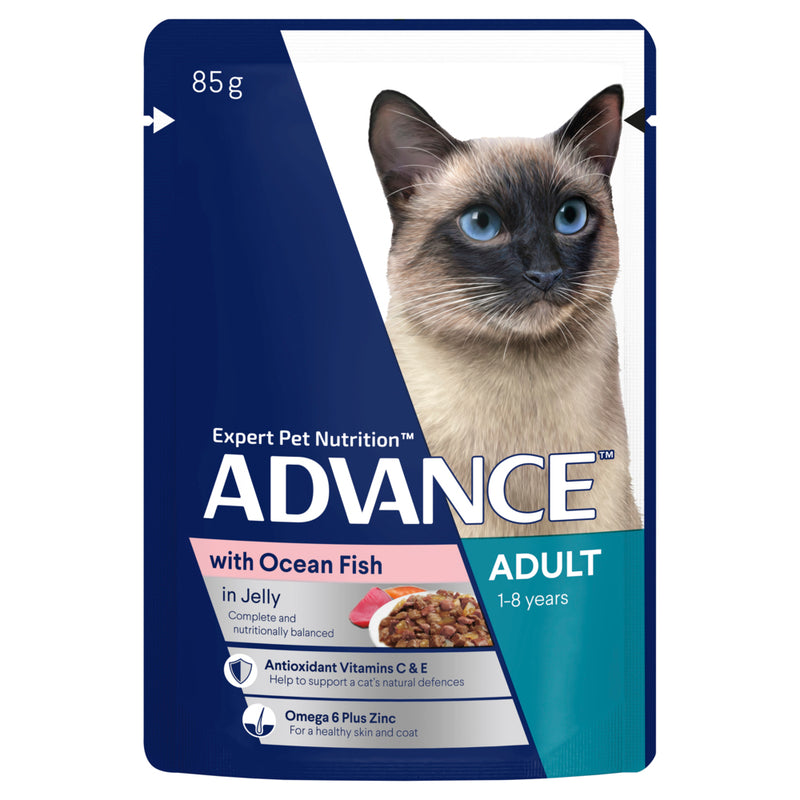 ADVANCE Adult Wet Cat Food Ocean Fish In Jelly 12x85g Pouches 08
