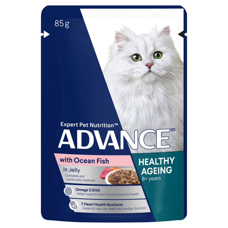 ADVANCE Healthy Ageing Wet Cat Food Ocean Fish In Jelly 12x85g Pouches 08