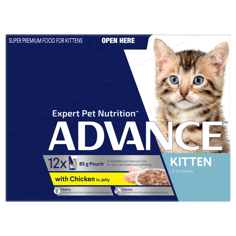 ADVANCE Kitten Wet Cat Food Chicken In Jelly 12x85g Pouches 01