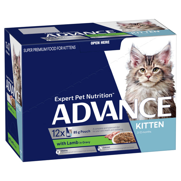 ADVANCE Kitten Wet Cat Food Lamb In Gravy 12x85g Pouches 01
