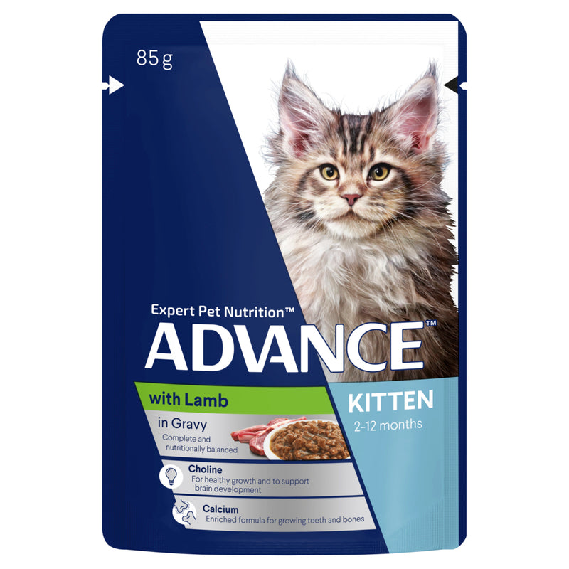 ADVANCE Kitten Wet Cat Food Lamb In Gravy 12x85g Pouches 08