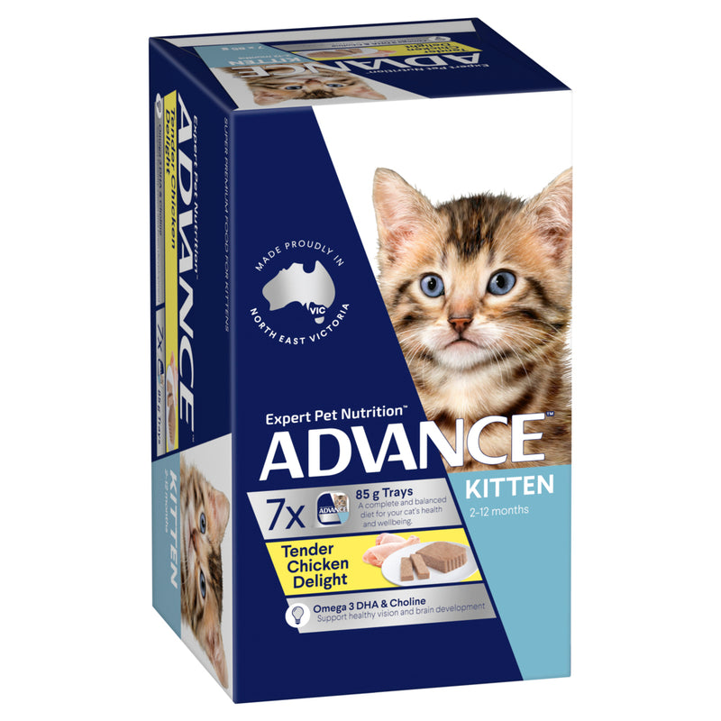 ADVANCE Kitten Wet Cat Food Tender Chicken Delight 7x85g Trays 01