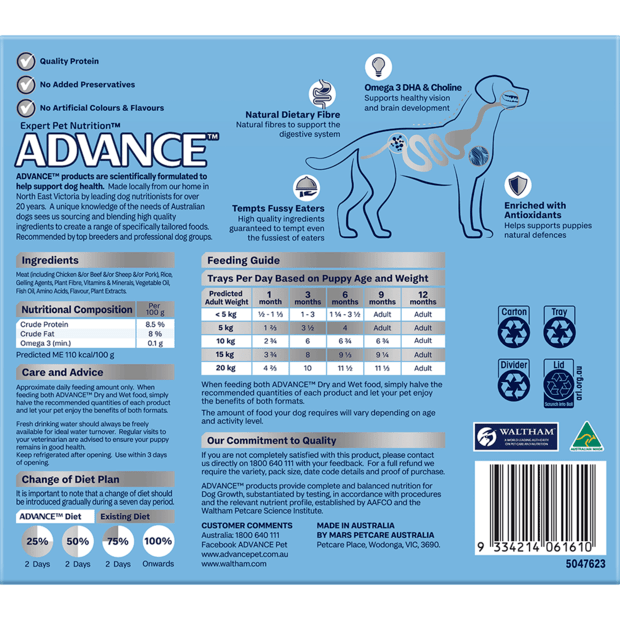 ADVANCE Puppy Single Serve Wet Dog Food Trays Chicken With Rice