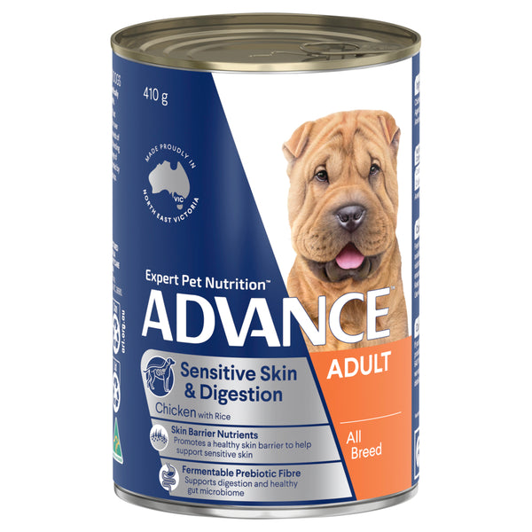 ADVANCE Sensitive Skin & Digestion Adult Wet Dog Food Chicken with Rice 410g/700g 01