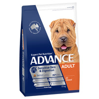 ADVANCE Sensitive Skin and Digestion Adult Salmon with Rice, front of the 13kg bag