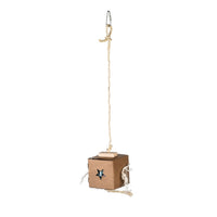 Nature Island Shred and Find foraging box, a card cube with a star cut-out on a sisal rope