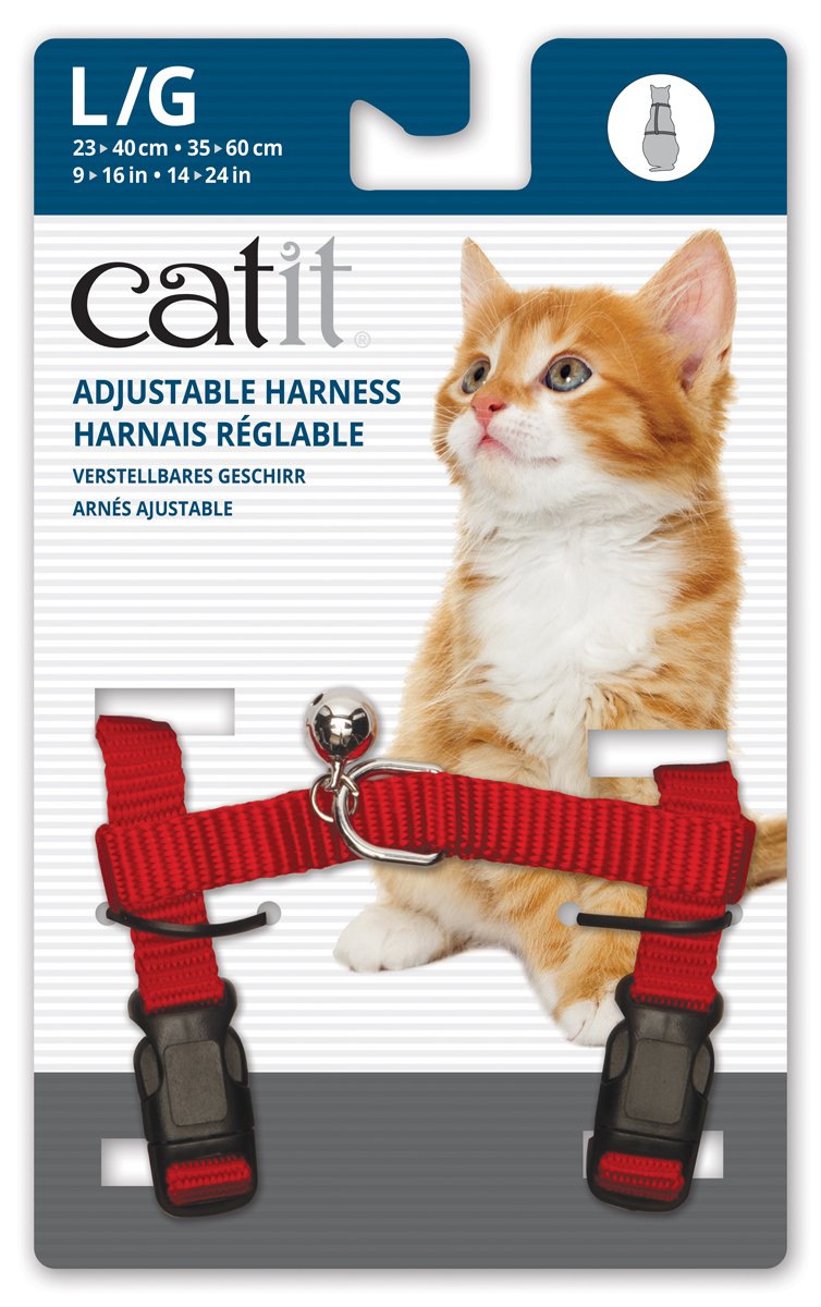 Catit nylon adjustable cat harness, large in red