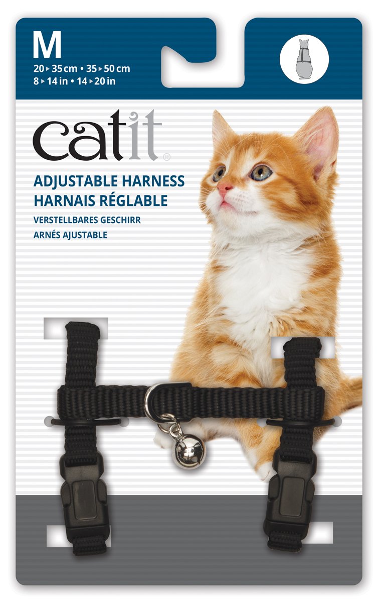 Catit nylon adjustable cat harness, medium in black