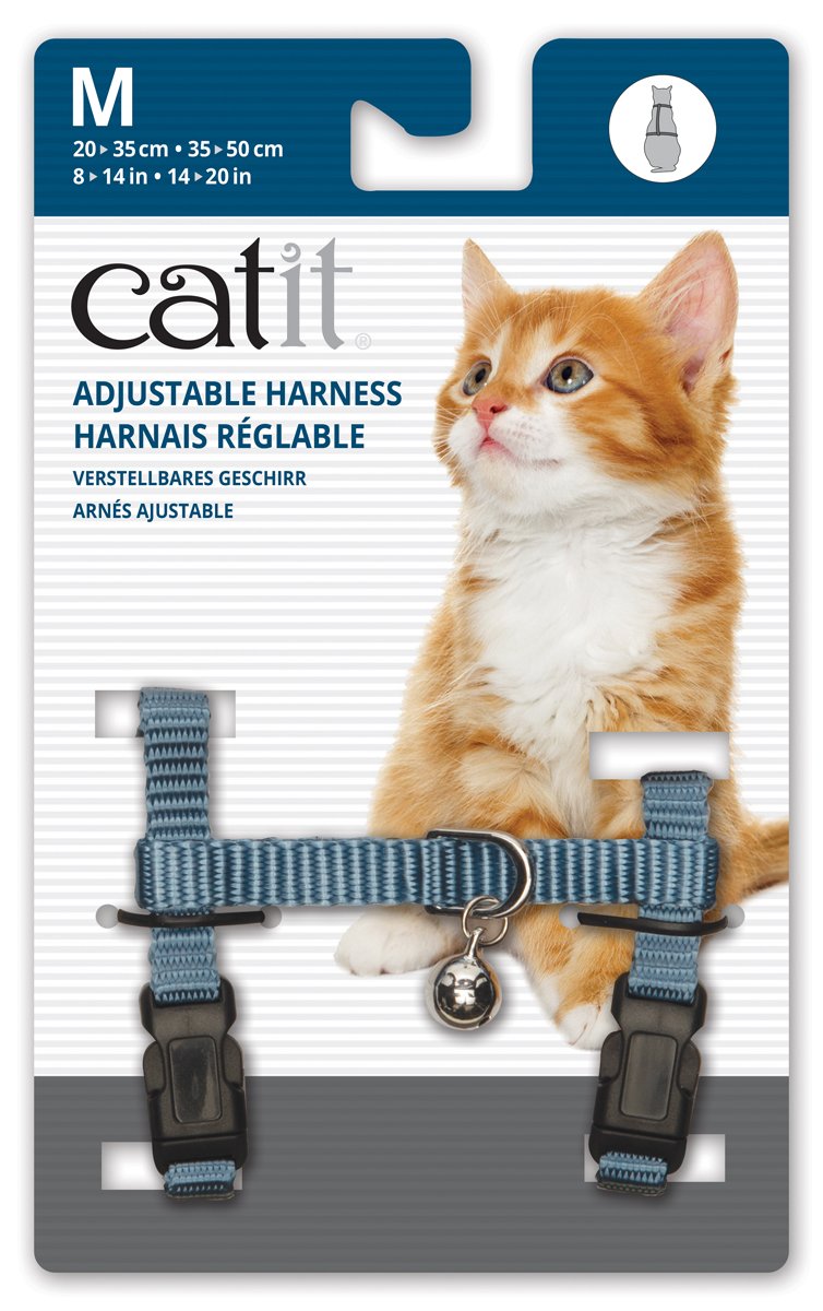 Catit nylon adjustable cat harness, medium in blue