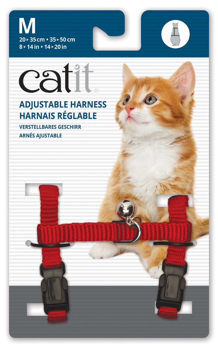 Catit nylon adjustable cat harness, medium in red