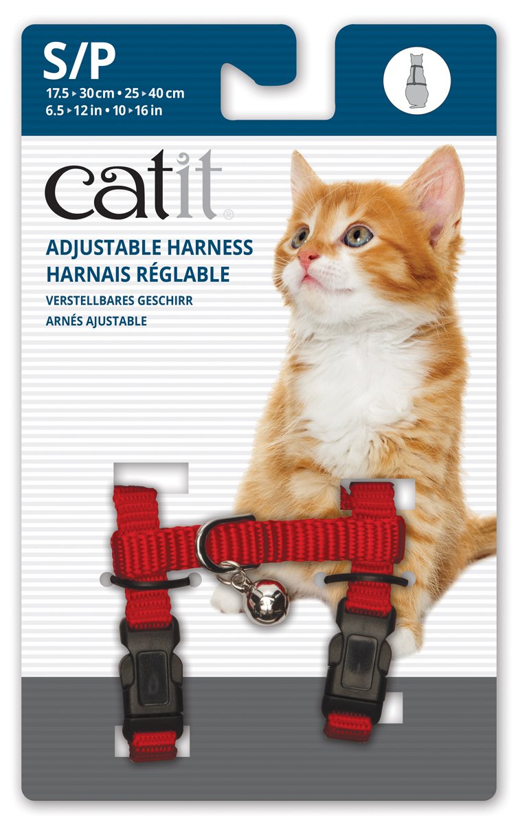 Catit nylon adjustable cat harness, small in red