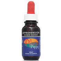 Plush Puppy Apprehension Flower Essence 25ml, amber dropper bottle with a red dropper cap
