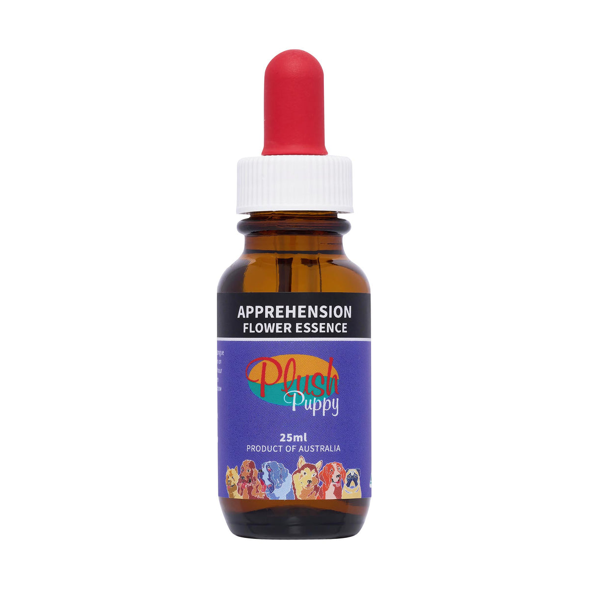Plush Puppy Apprehension Flower Essence Drops 25ml – front of dropper bottle
