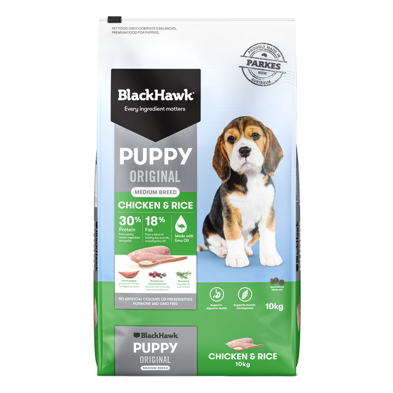 Black Hawk Dry Dog Food Original Puppy Medium Breed Chicken & Rice 10kg