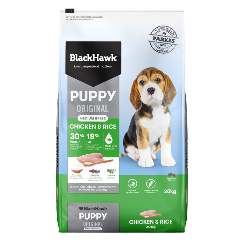 Black Hawk Dry Dog Food Original Puppy Medium Breed Chicken & Rice 20kg