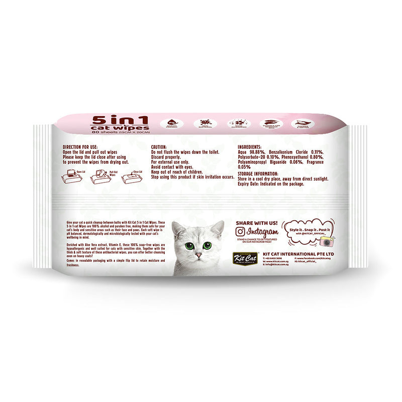 Kit Cat 5-in-1 Anti Bacterial Cat Wipes - 20 X15cm 80 Sheets