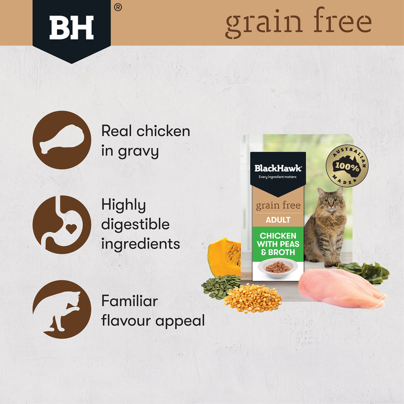Black Hawk Wet Cat Food Grain Free Adult Chicken with Peas & Broth 04