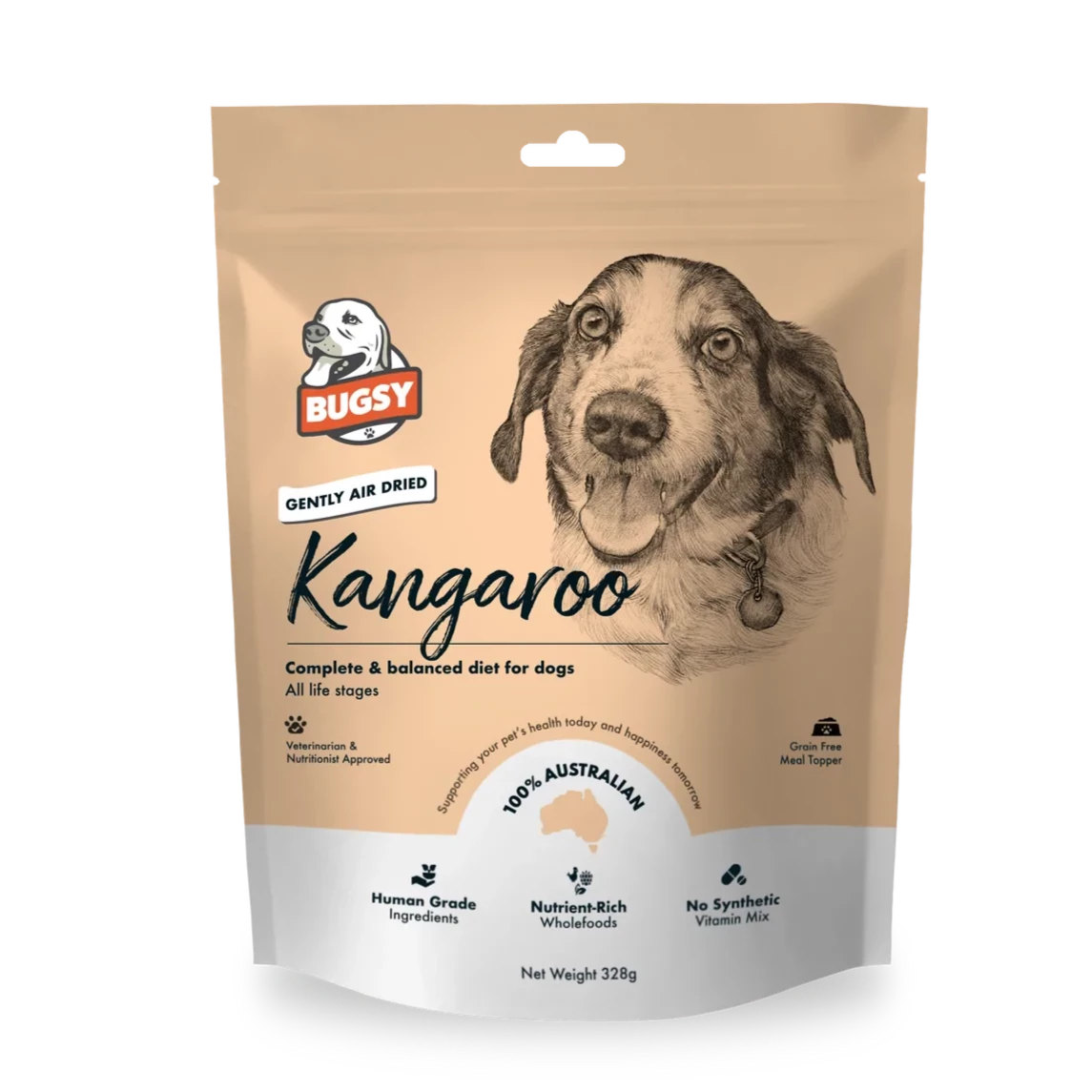 Bugsy Premium Air-Dried Raw Dog Food Kangaroo 328g