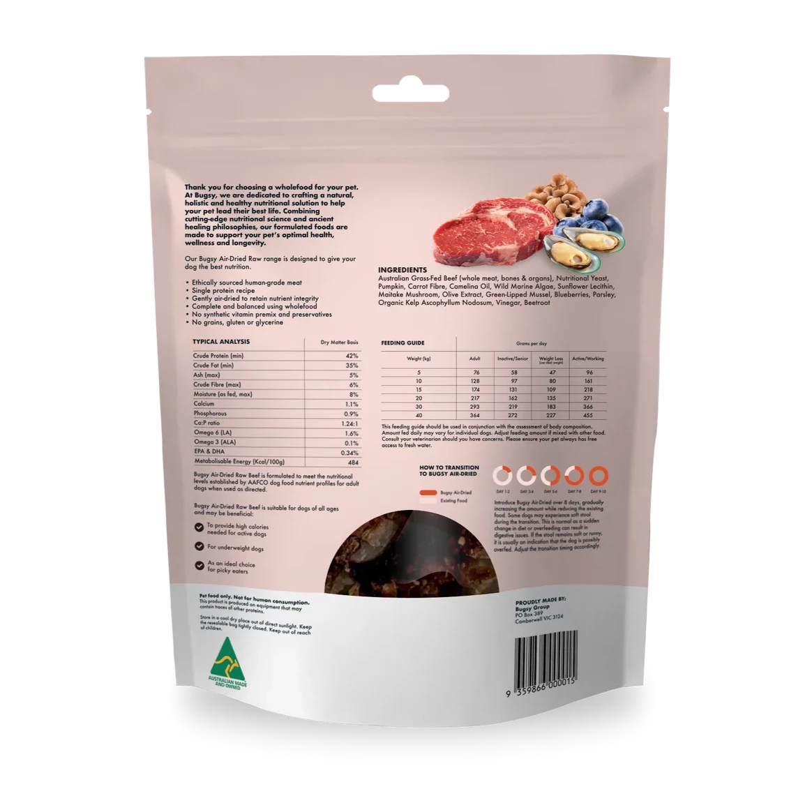 Bugsy Premium Air-Dried Raw Dog Food Beef 01