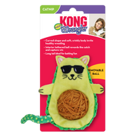 KONG Cat Toys Wrangler AvoCATo in its retail pack with the woven ball set in the avocado