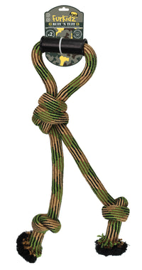 FurKidz Ruff'n Tuff double tugg: camo rope with a loop handle and two knotted tails