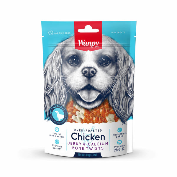 Wanpy Premium Dog Treats Oven-Roasted Chicken Jerky & Calcium Bone Twists