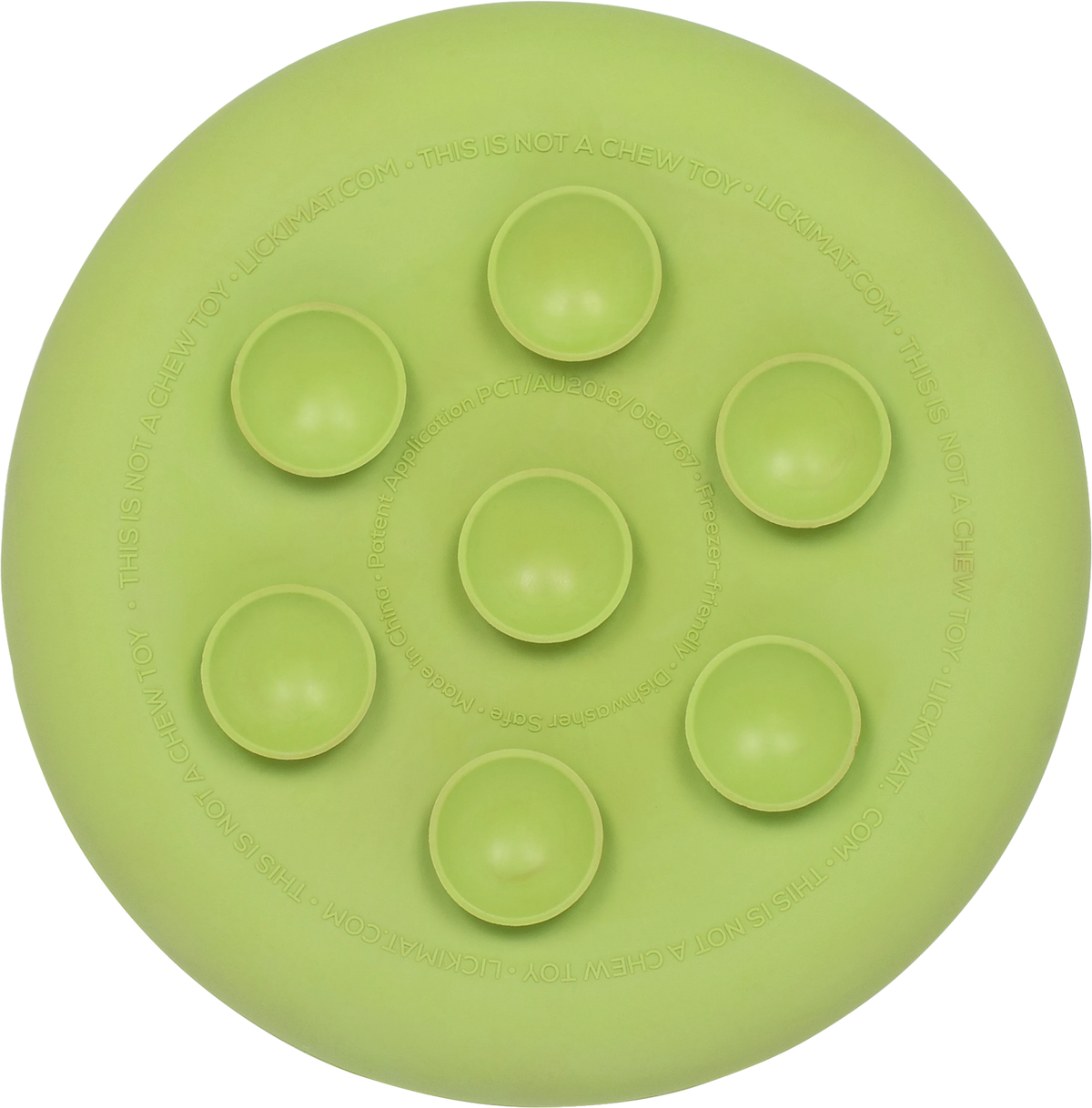 Back of the green LickiMat UFO, showing its six suction domes