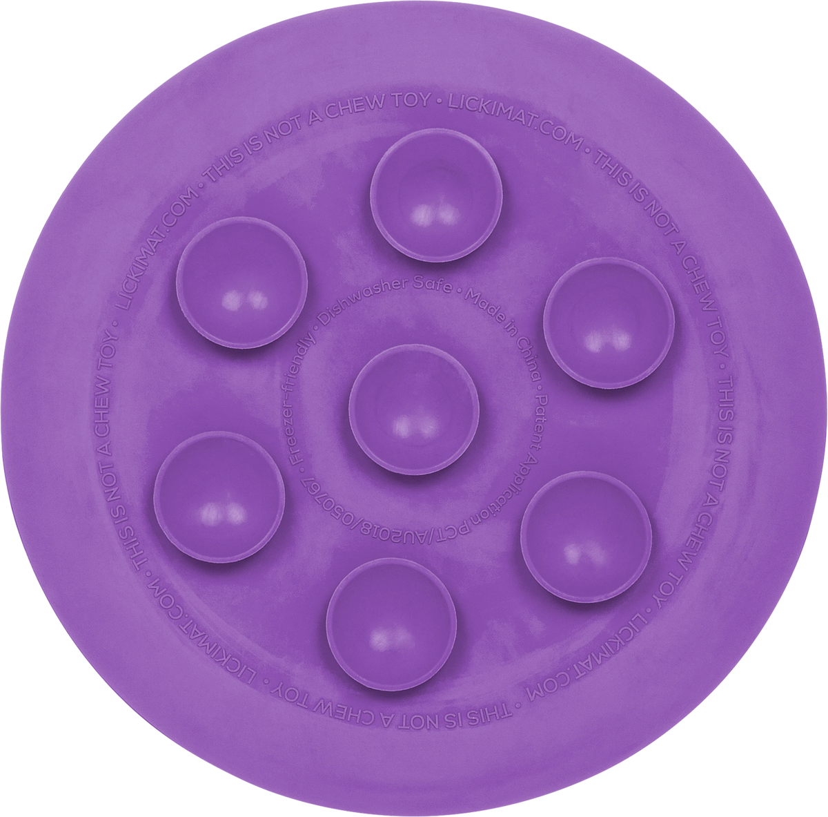 Back of the purple LickiMat UFO, showing its six suction domes