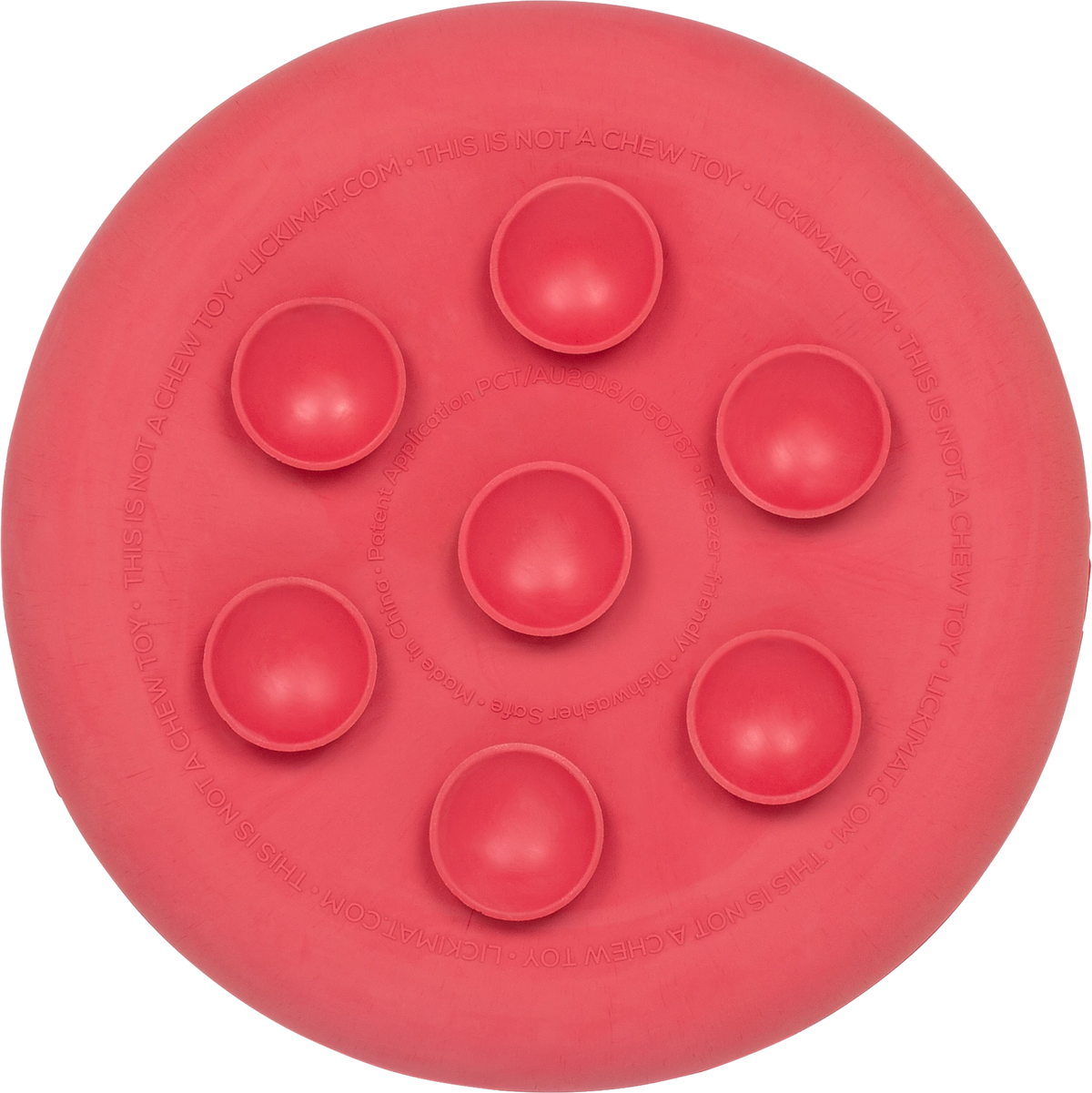 Back of the pink LickiMat UFO, showing its six suction domes