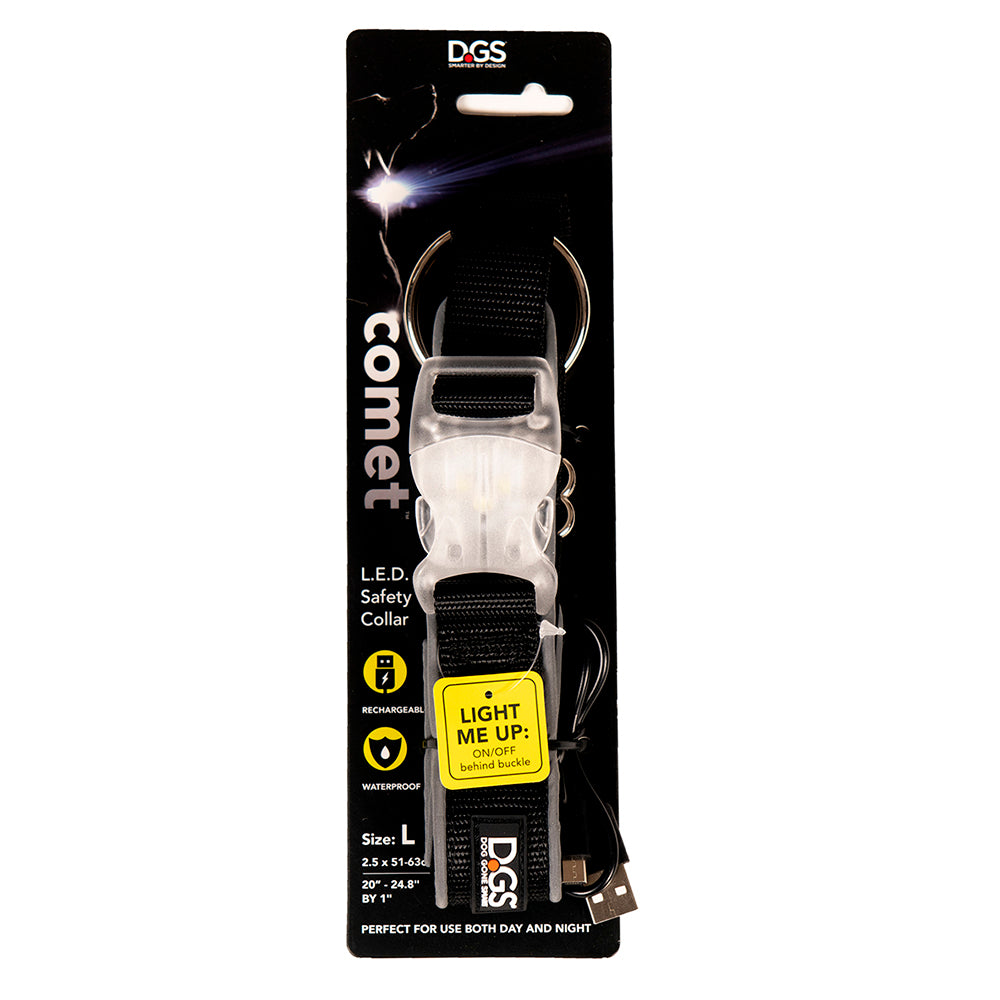 D.GS Dog Gone Smart Comet LED Safety Dog Collar - Large Black | PeekAPaw Pet Supplies