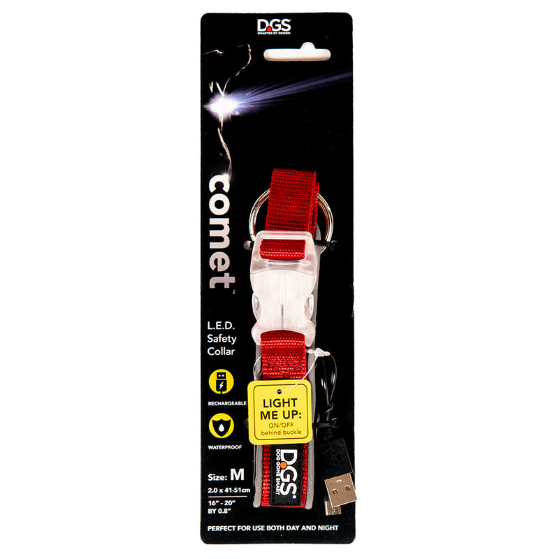 D.GS Dog Gone Smart Comet LED Safety Dog Collar - Medium Red | PeekAPaw Pet Supplies