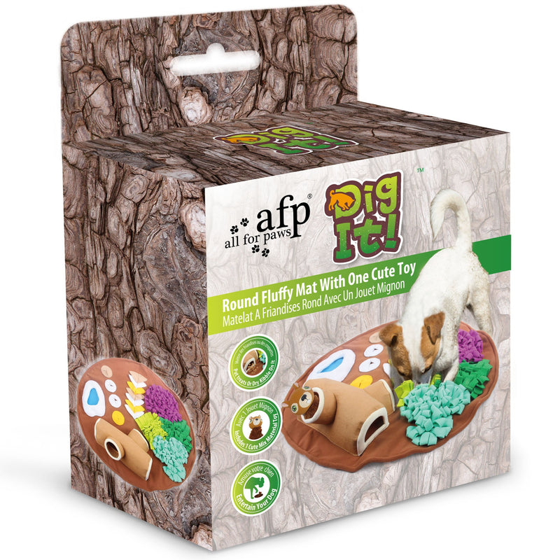 All for Paws AFP Dog Dig It Play & Treat Round Fluffy Mat with Squirrel Toy
