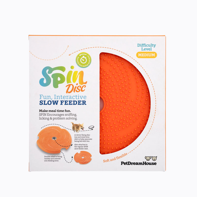 Pet DreamHouse SPIN Interactive 2-in-1 Slow Feeder Lick Pad & Frisbee for Dogs