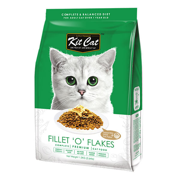 Kit Cat Premium Dry Cat Food Fillet 'O' Flakes - Ideal for Picky Eaters