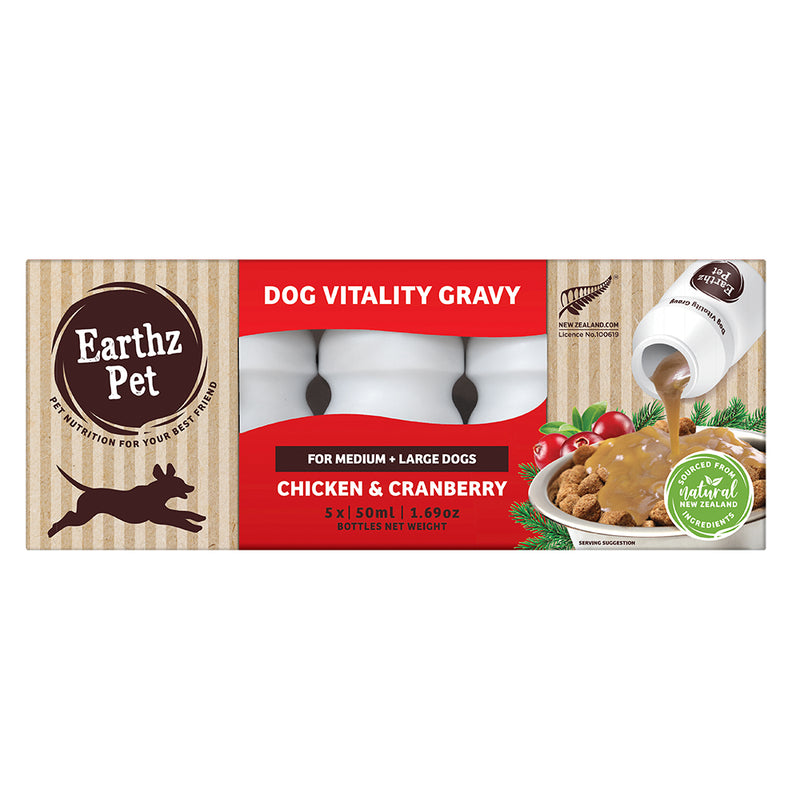 Earthz Pet Dog Vitality Gravy for Medium & Large Dogs Chicken & Cranberry 50ml x 5