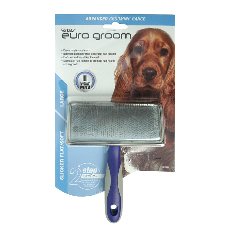 Euro Groom Dog Flat Slicker Brush Soft Pin Large