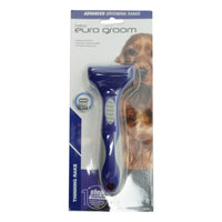 Euro Groom dog thinning rake with handle and blade, carded with a spaniel photo