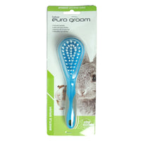 Euro Groom mini bristle brush for small pets on a green card with rabbit and guinea pig photos