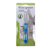 Euro Groom mini nail file for small pets on a green card with a rabbit photo