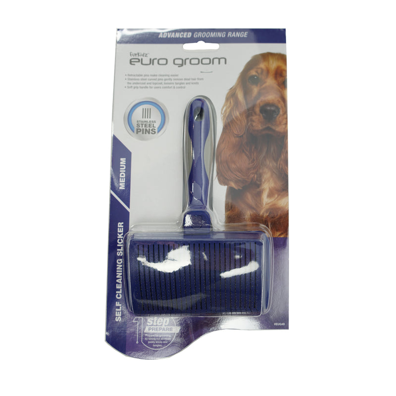Euro Groom Dogs Self Cleaning Slicker Brush Soft Pin Medium