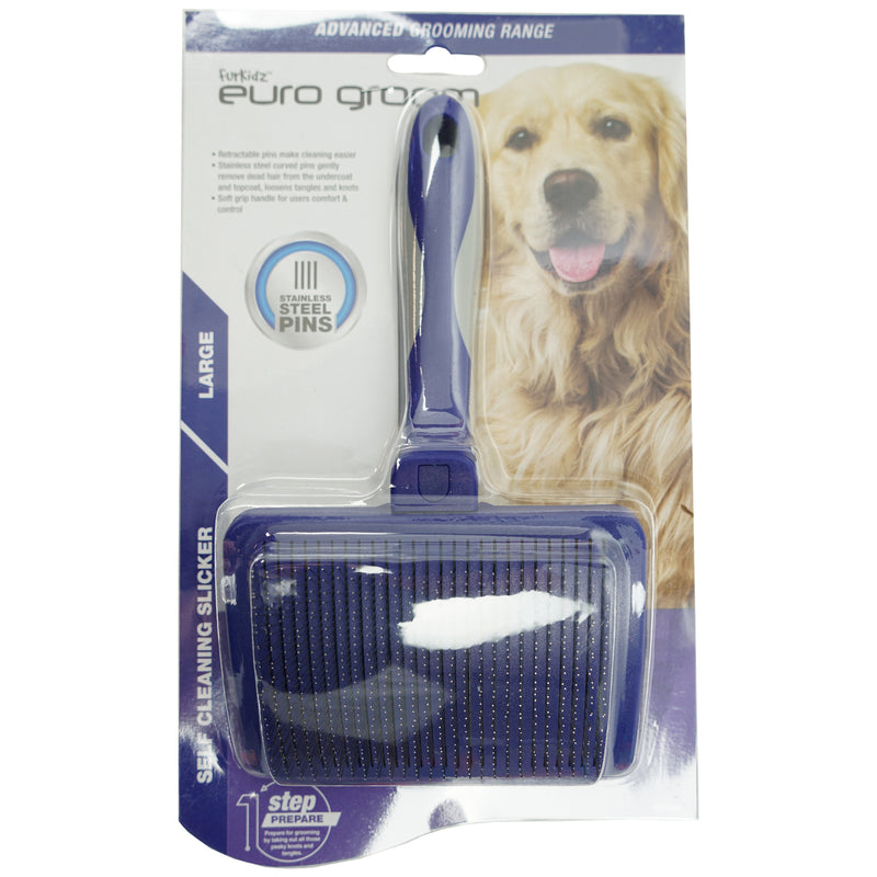 Euro Groom Dogs Self Cleaning Slicker Brush Hard Pin Large