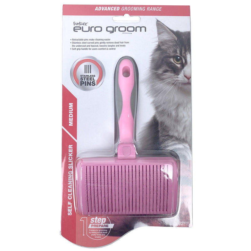 Euro Groom Cats Self Cleaning Slicker Brush Soft Pin Medium