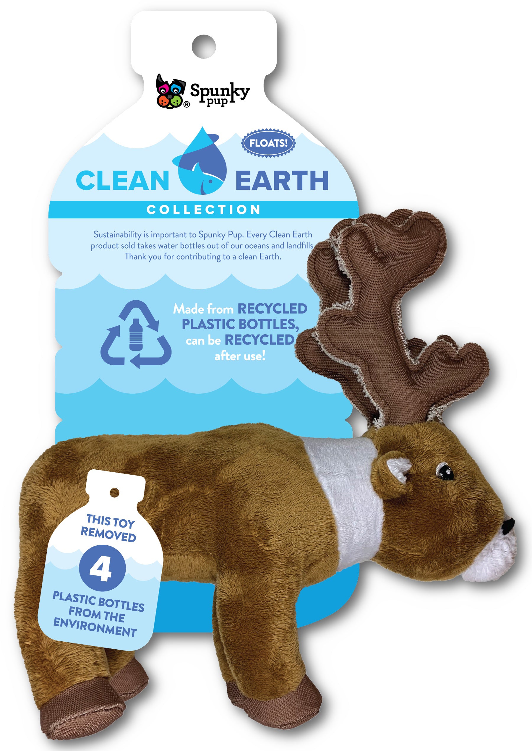 Spunky Pup Dog Toy Clean Earth Recycled Plush Caribou