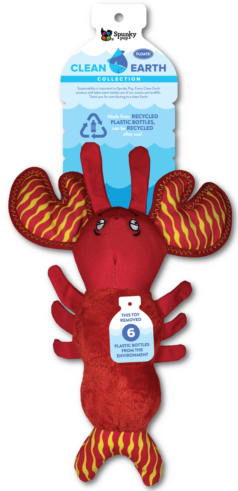 Spunky Pup Dog Toy Clean Earth Recycled Plush Lobster