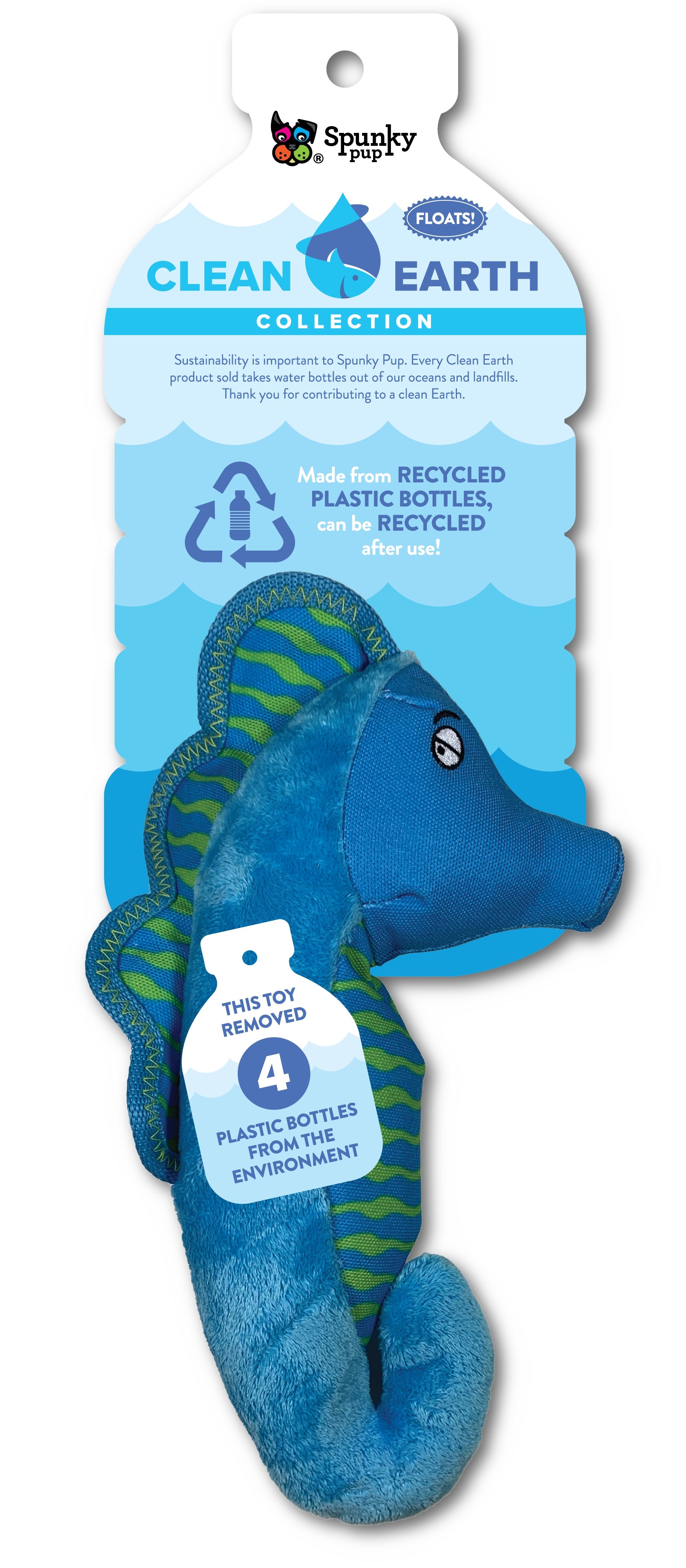 Spunky Pup Dog Toy Clean Earth Recycled Plush Seahorse