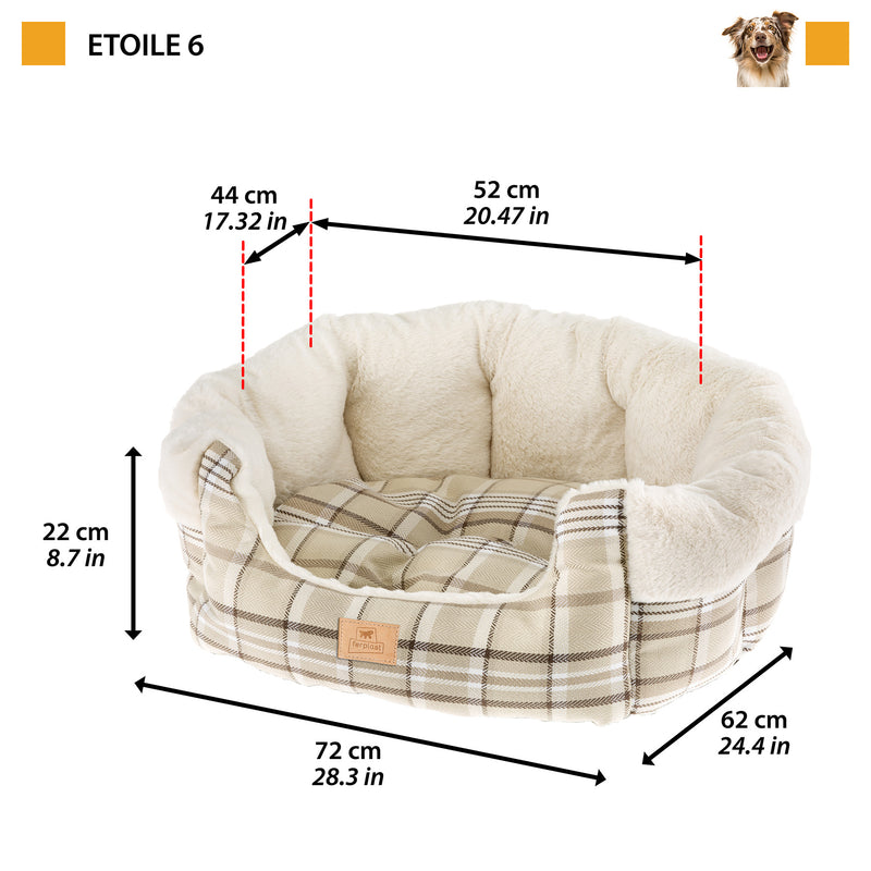 Ferplast Etoile Small Fabric and Eco-friendly Fur Sofa for Dogs and Cats Beige 72 X 62 X 22cm