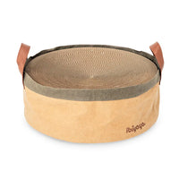 Ibiyaya Sand Dune cat scratcher, a round kraft tub holding a circular corrugated scratching board